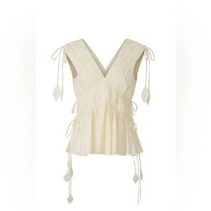 TORY BURCH  Sleeveless Tie Top Smocked Peplum Top Ivory Size 14